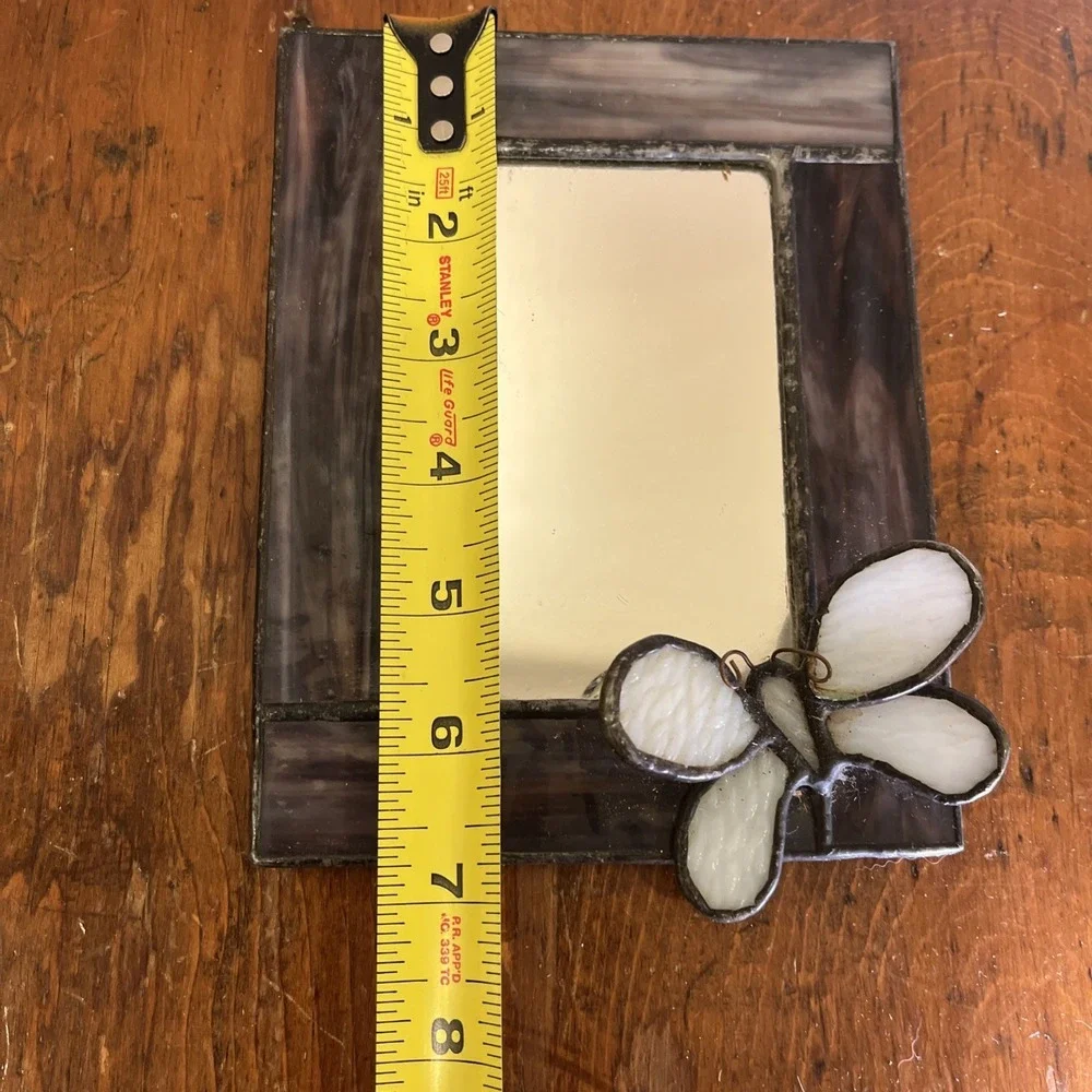 Purple Stained Glass Iridescent Framed Butterfly Mirror Small 7x5